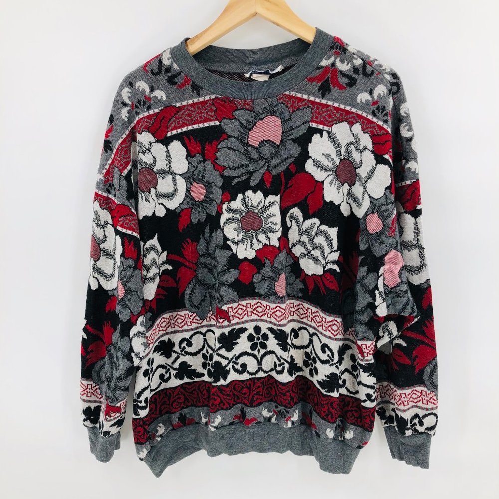 Vintage Floral Patterned Long Sleeve Sweater